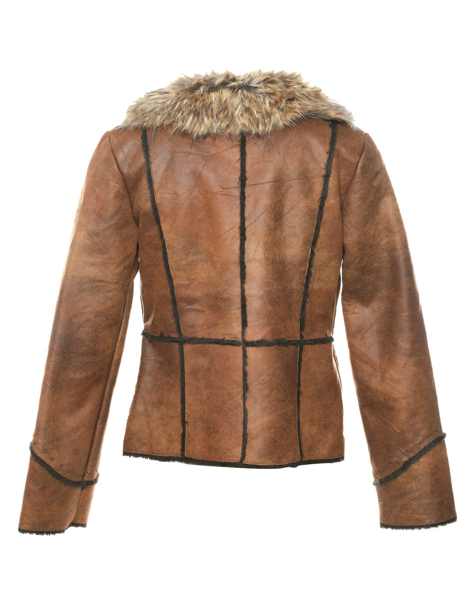 Brown Faux Shearling Y2K Jacket - S