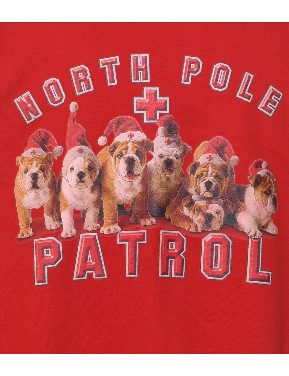 Red North Pole Patrol Printed Sweatshirt - L