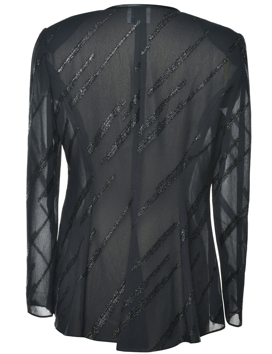 Black Sheer Striped Evening Petites Jacket - M