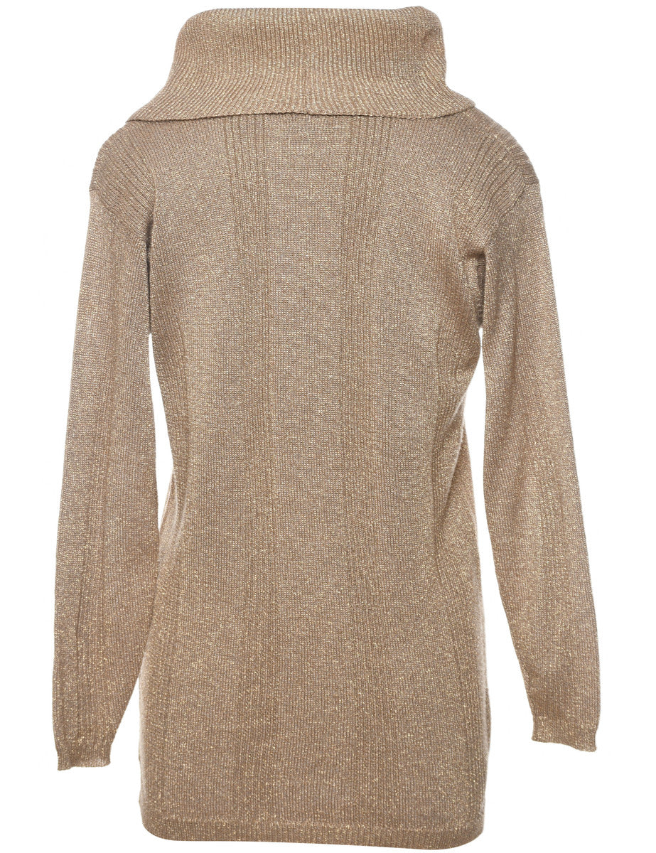 Lurex Thread Pattern Gold Sparkly Turtleneck Jumper - S