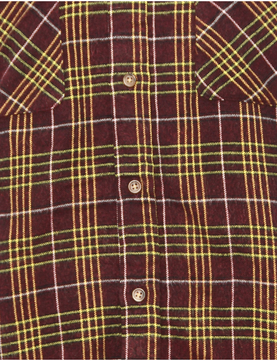 Long Sleeved Maroon Checked Shirt - M