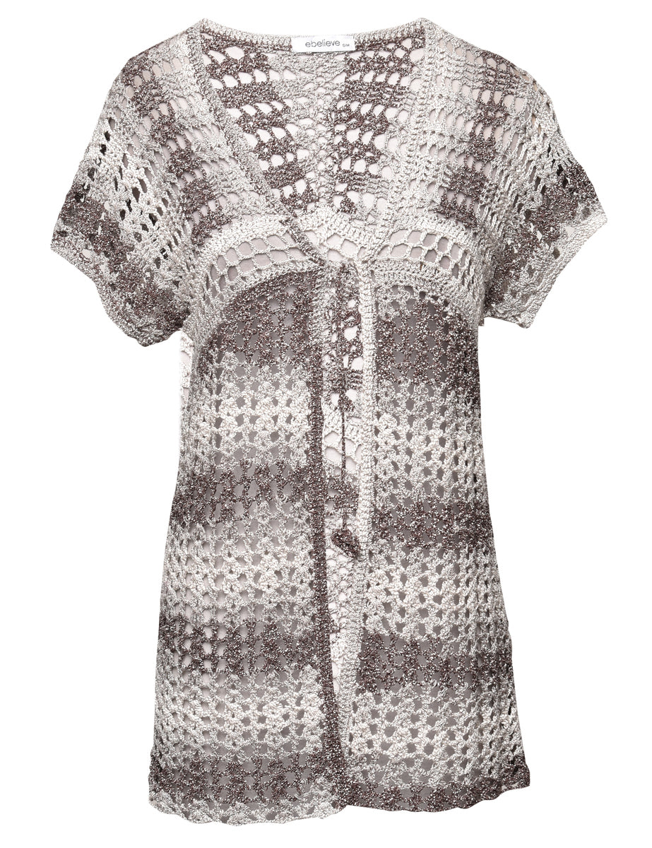 Crochet Front Tie Cardigan - S