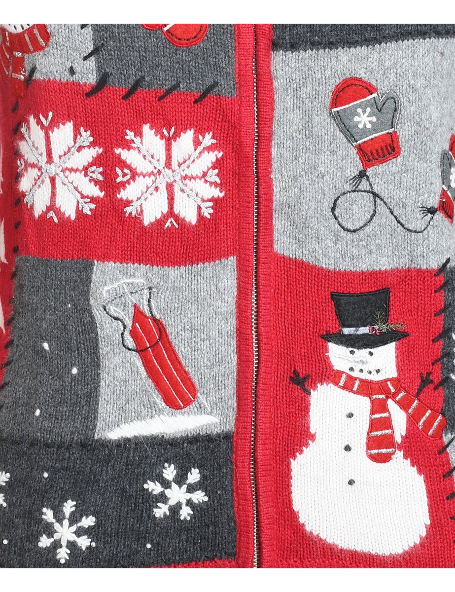 Festive Print Christmas Cardigan - S