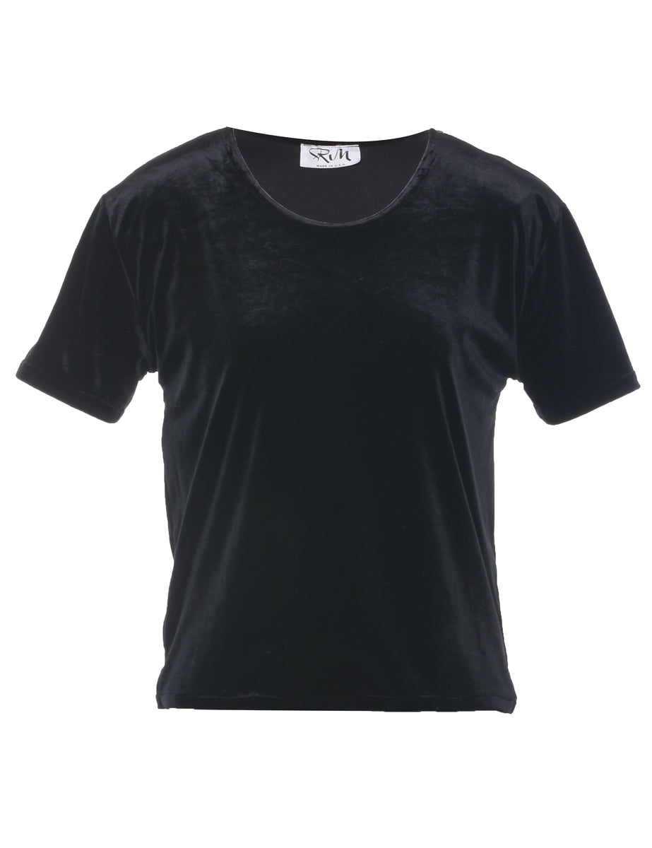 Black Velvet Fabric Evening Top - M