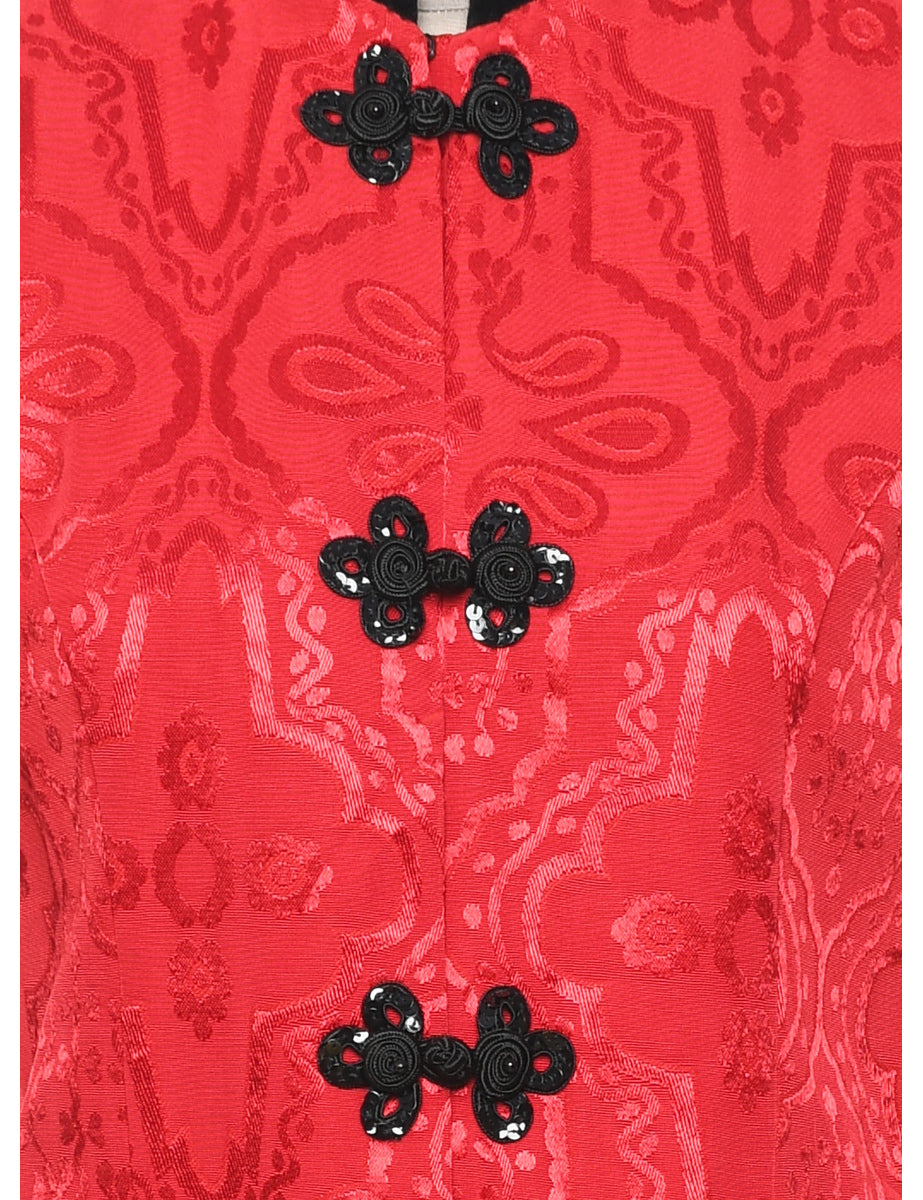 Jacquard Design Red & Black Contrast Collar Evening Jacket - S