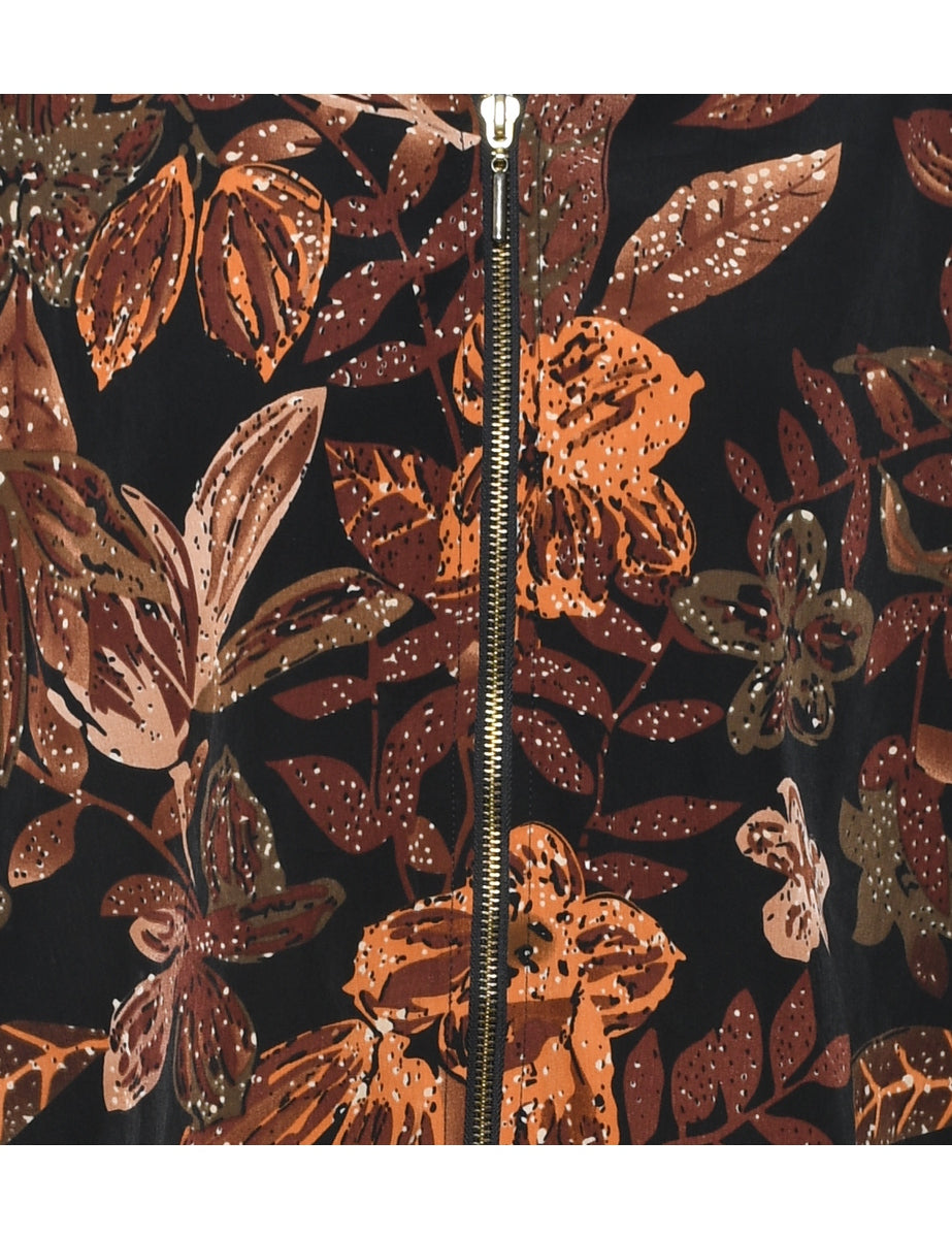Floral Pattern Black & Orange Jacket - M