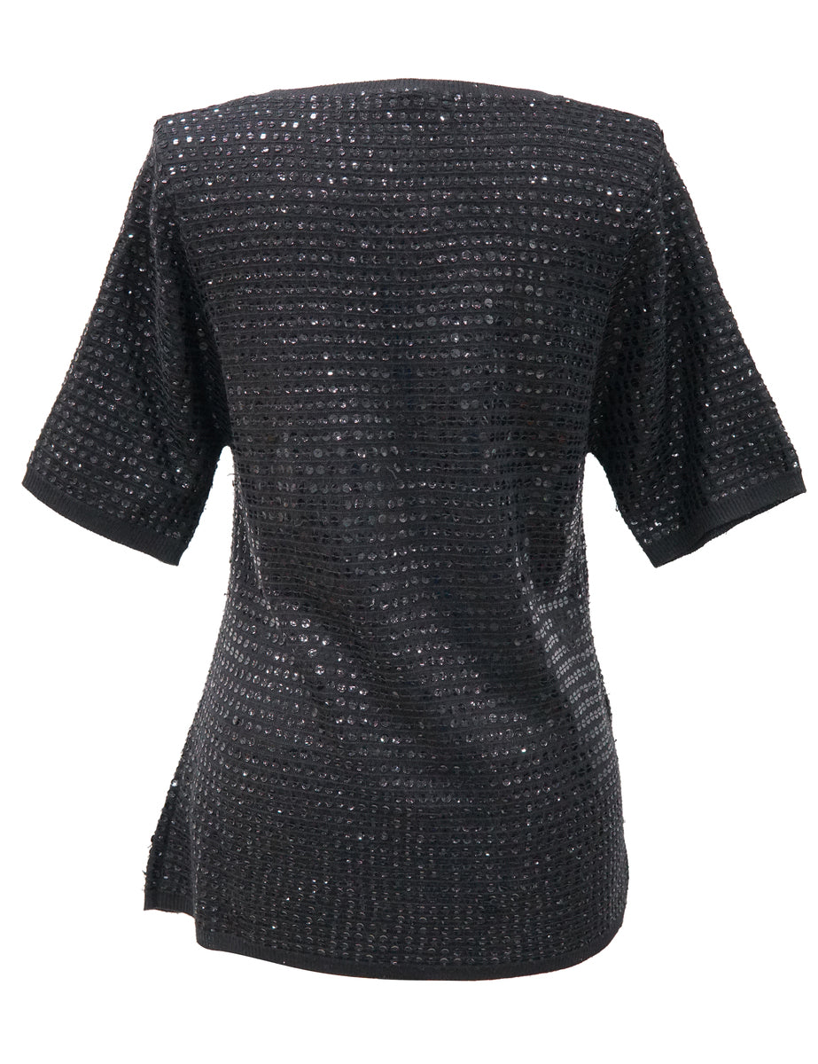 Sequined Black Jumper - M