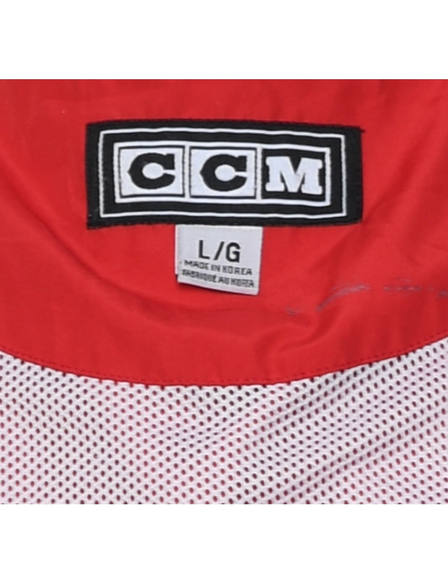 Black & Red Embroidered Hockey Design Zip-Front Jacket - L