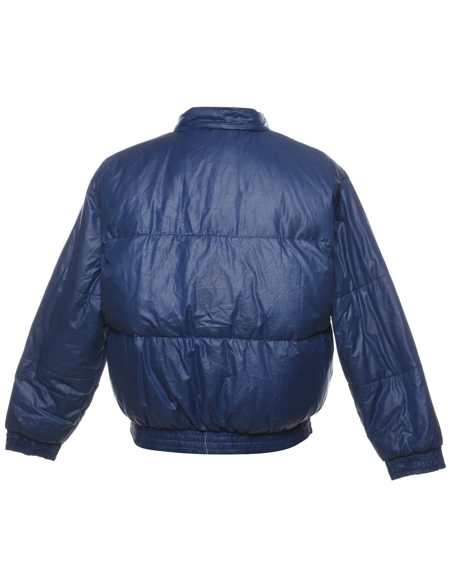 Navy Zip-Front Classic Puffer Jacket - L