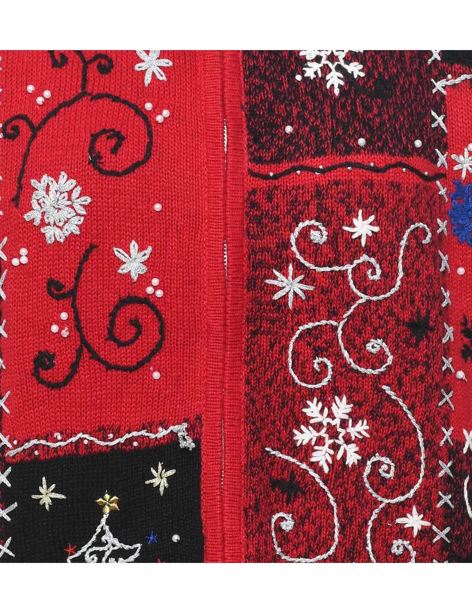 Festive Print Christmas Cardigan - M
