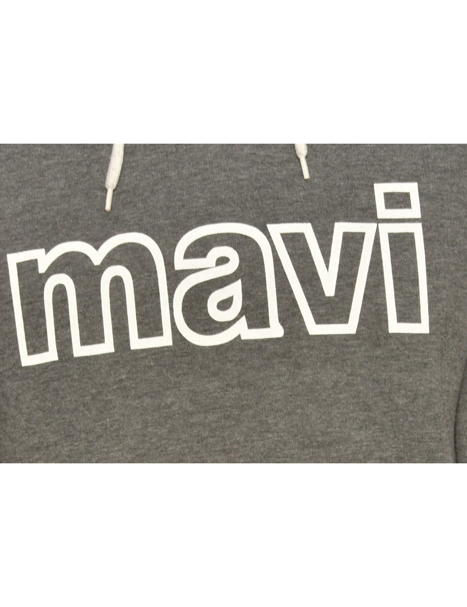 Grey Printed Hoodie - M