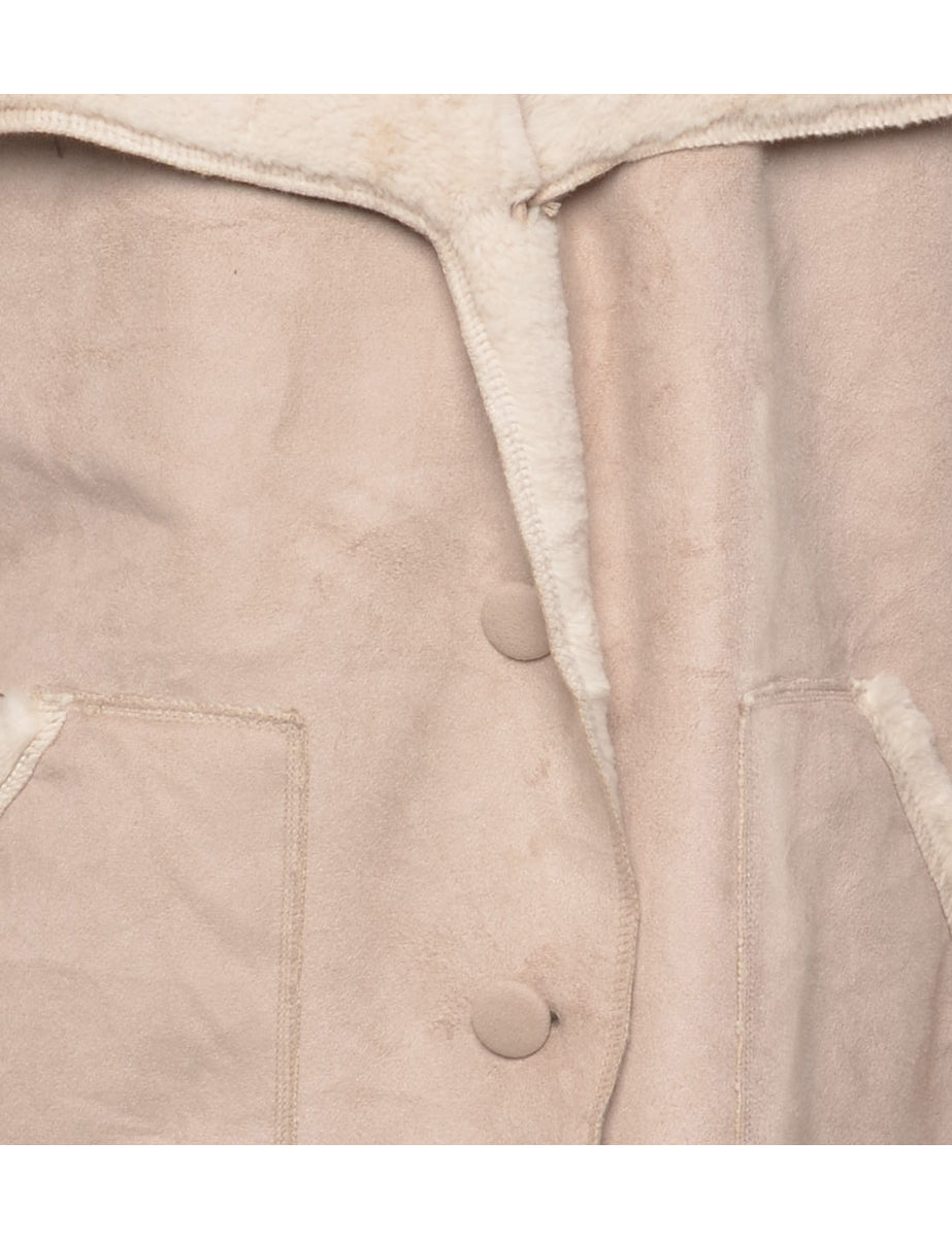 Faux Fur Lining Midi Length Coat - L