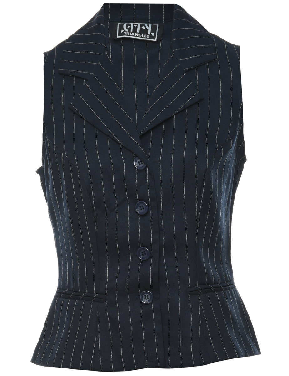 Pinstriped Navy & White 1990s Waistcoat - S