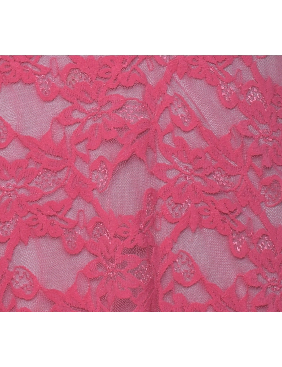Pink Sheer Lace Babydoll - M