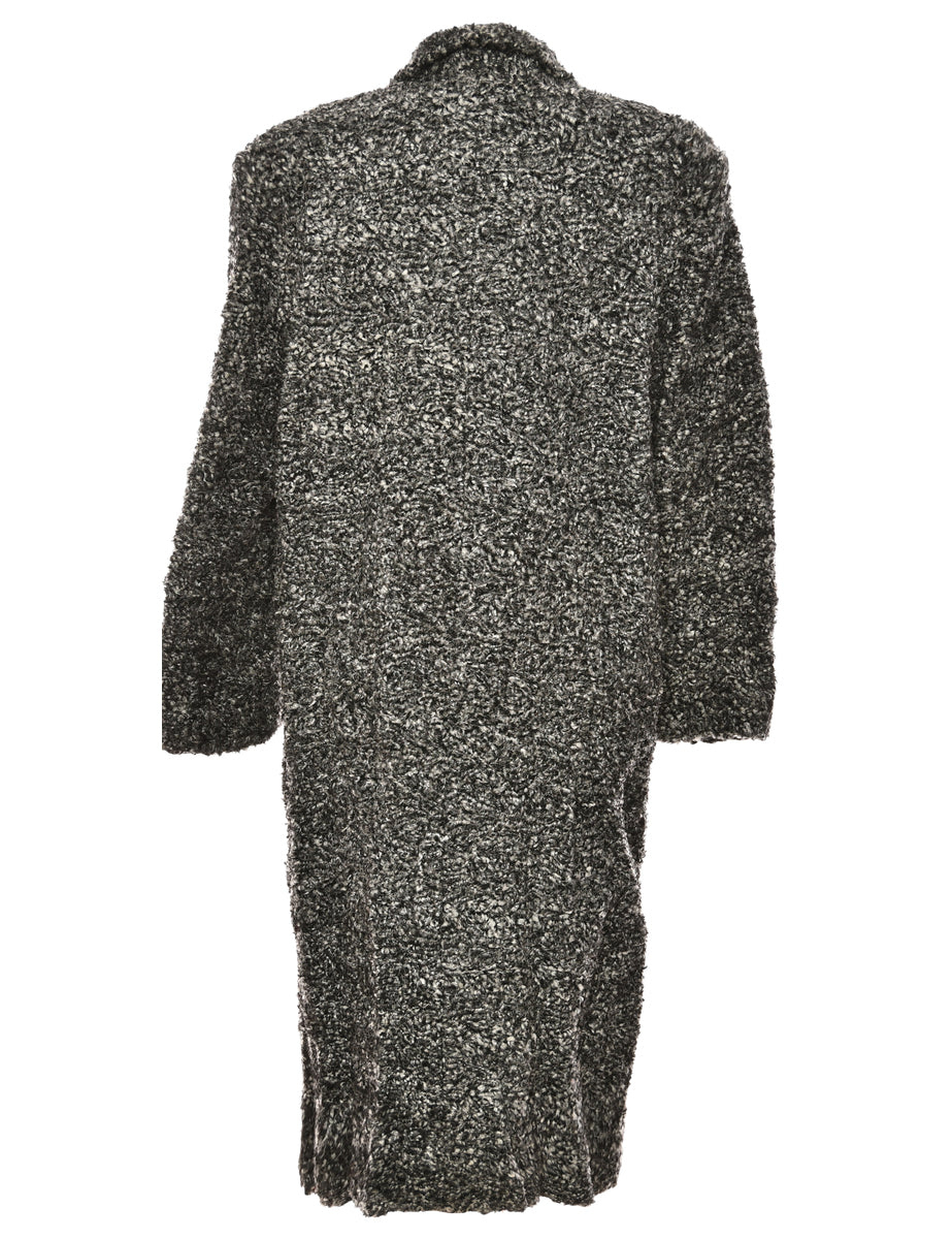 Single Breasted Black & Grey Textured Wool Coat - L