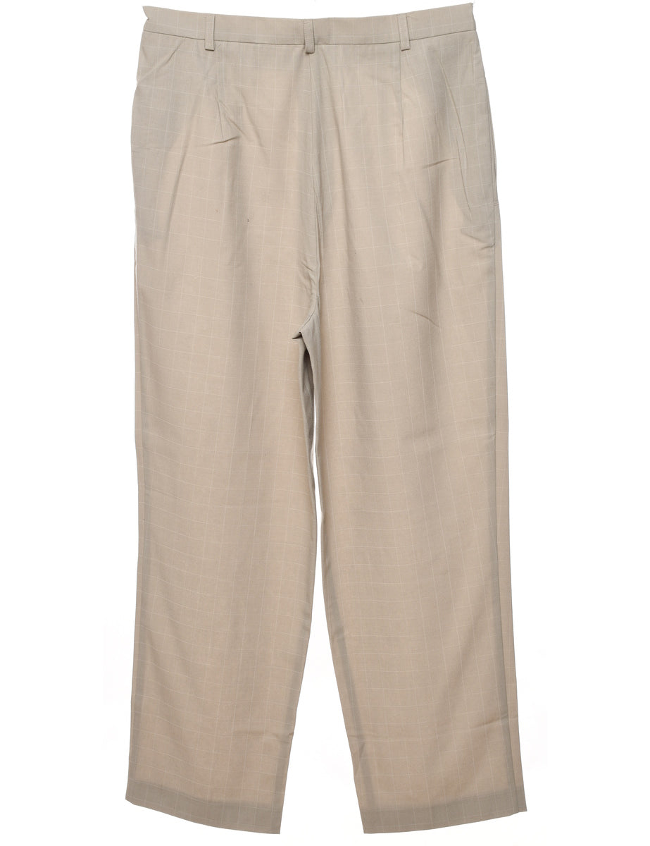 Checked Beige & White Casual Trousers - W31 L28