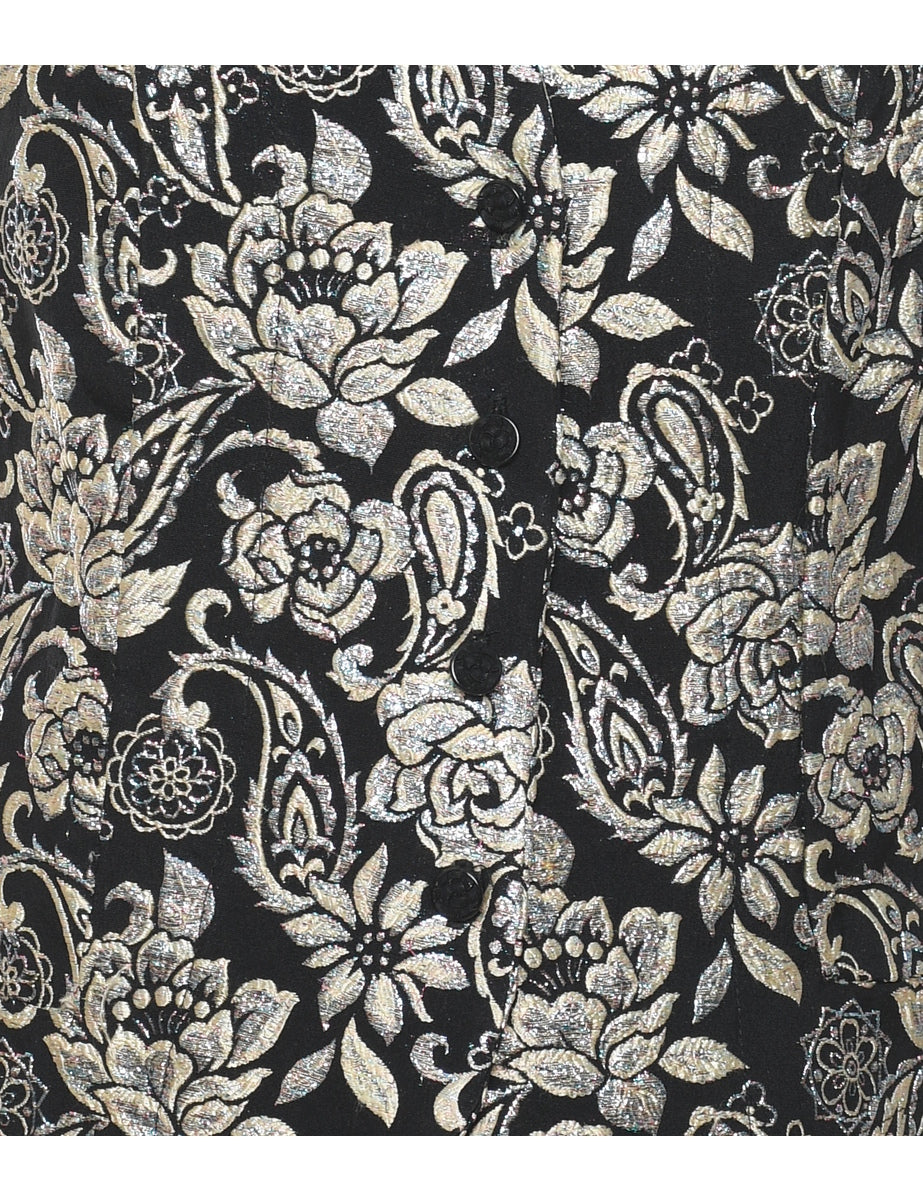 Lurex Floral Pattern Waistcoat - L