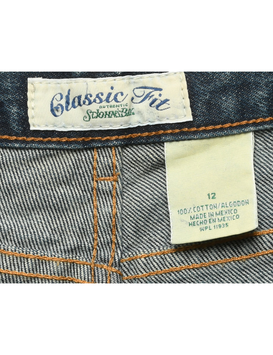 Zip Front Stone Wash Straight Fit Jeans - W34 L32