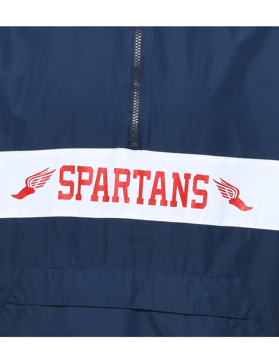 Spartans Quarter-Zip Navy & Red Nylon Jacket - XL