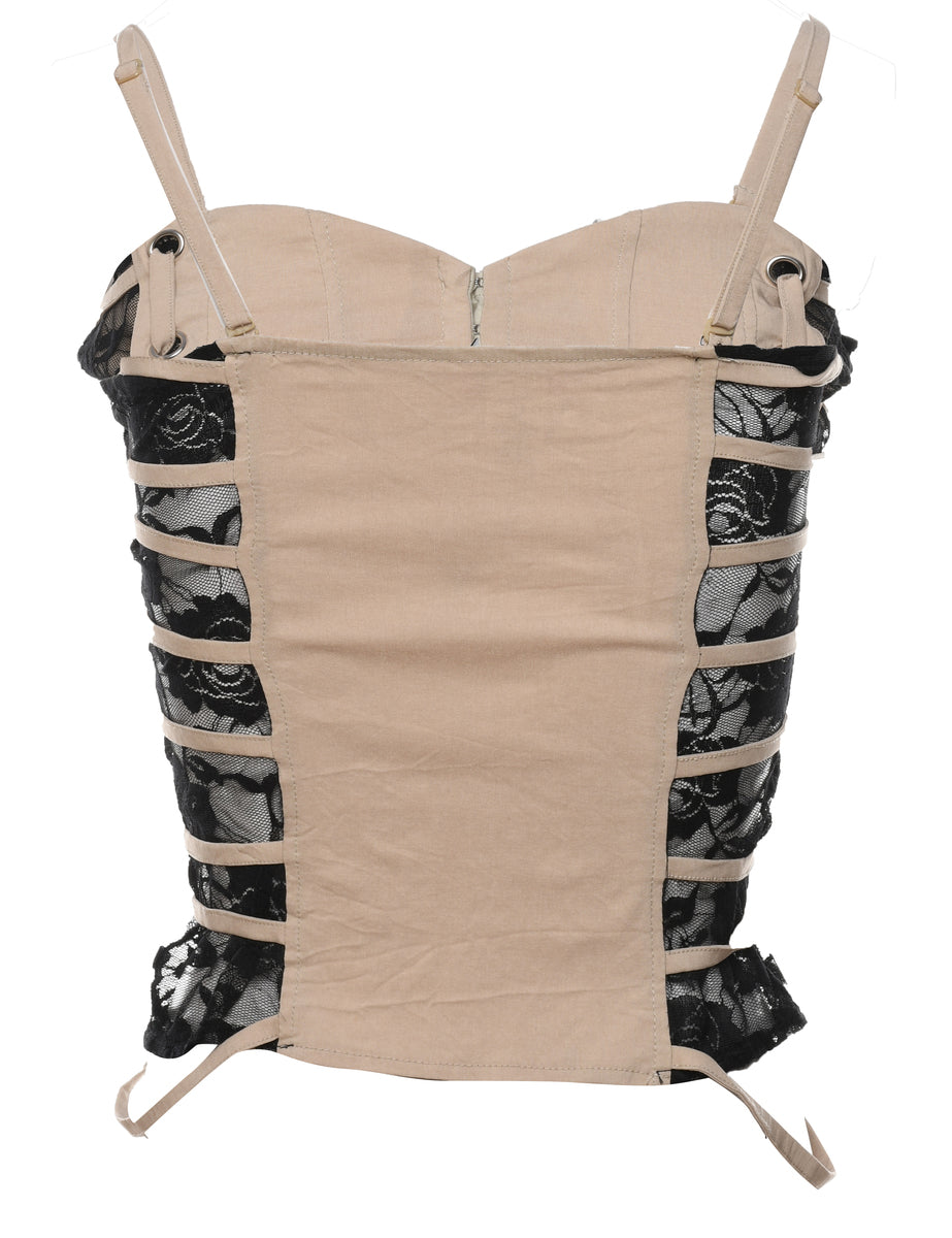 Light Brown Lace Edged Top - L