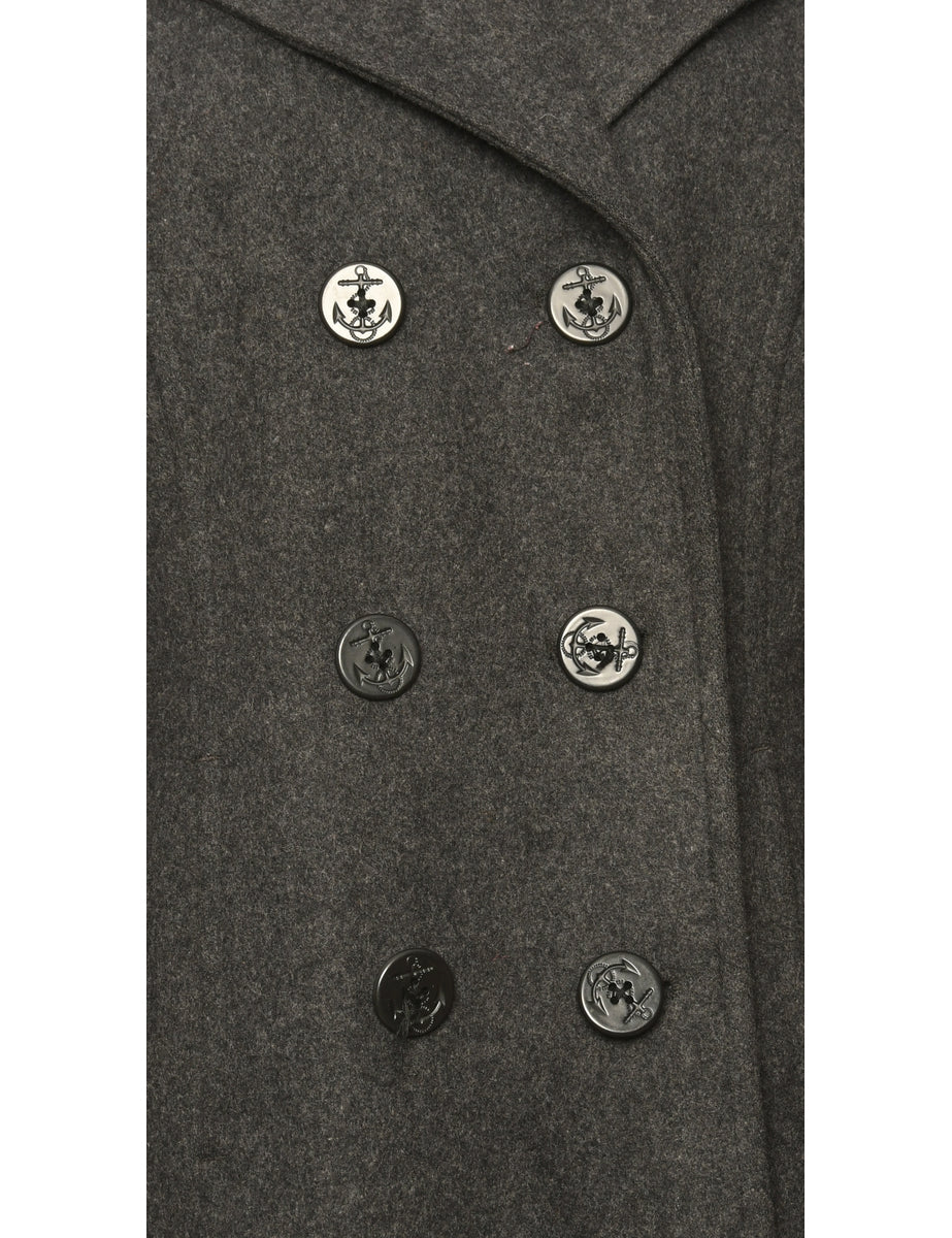 Double Breasted Grey Peacoat - L