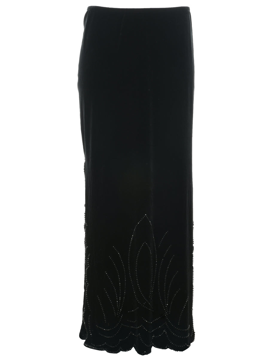 Velvet Black Midi Skirt - L