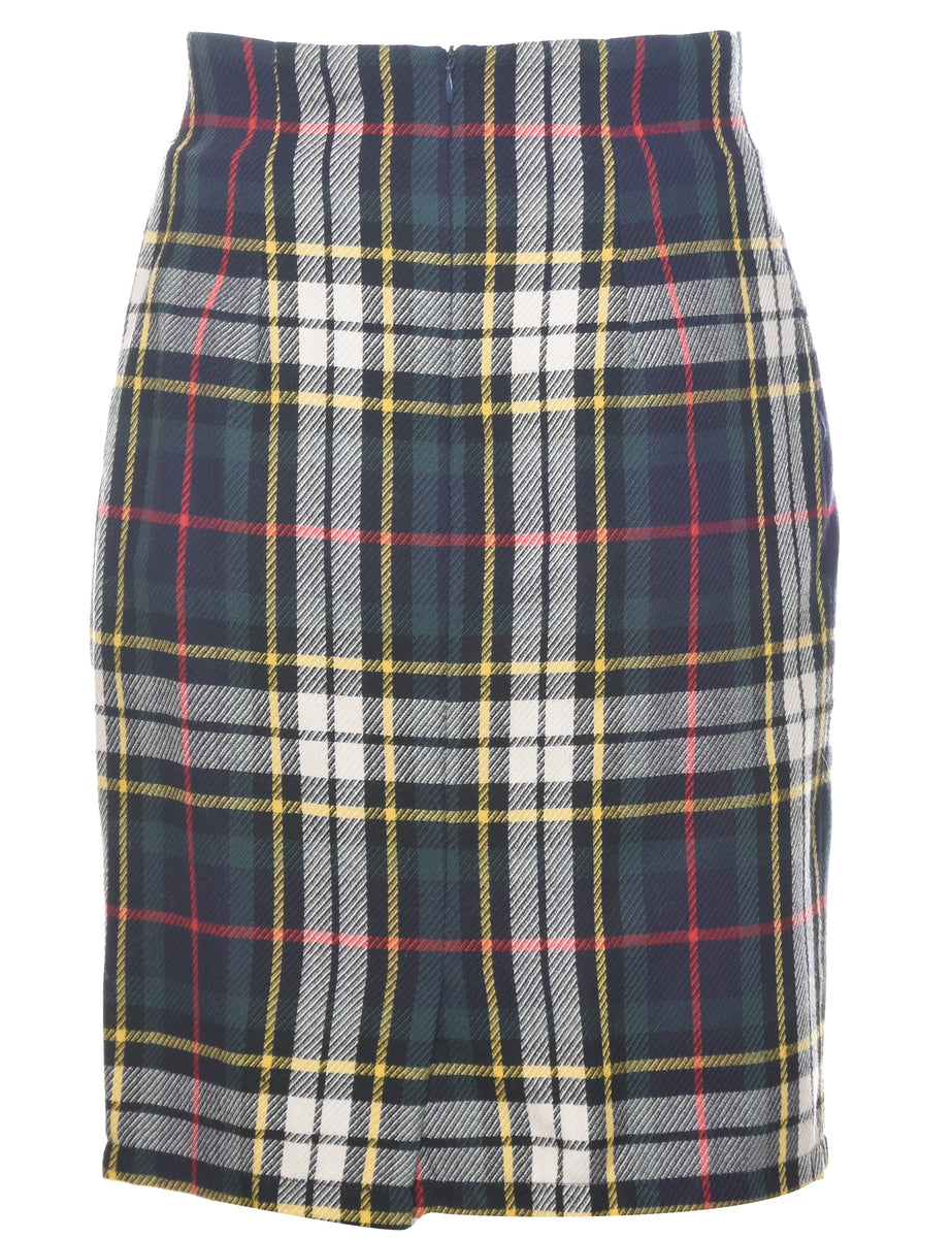 Wool Checked Pencil Skirt - M