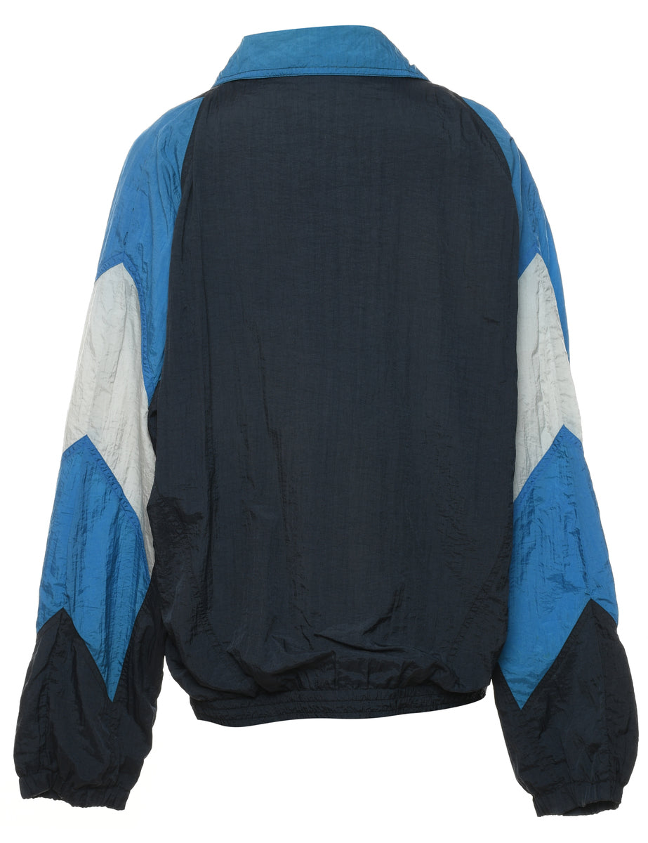 Navy Blue & Grey Contrast Panel Nylon Jacket - L