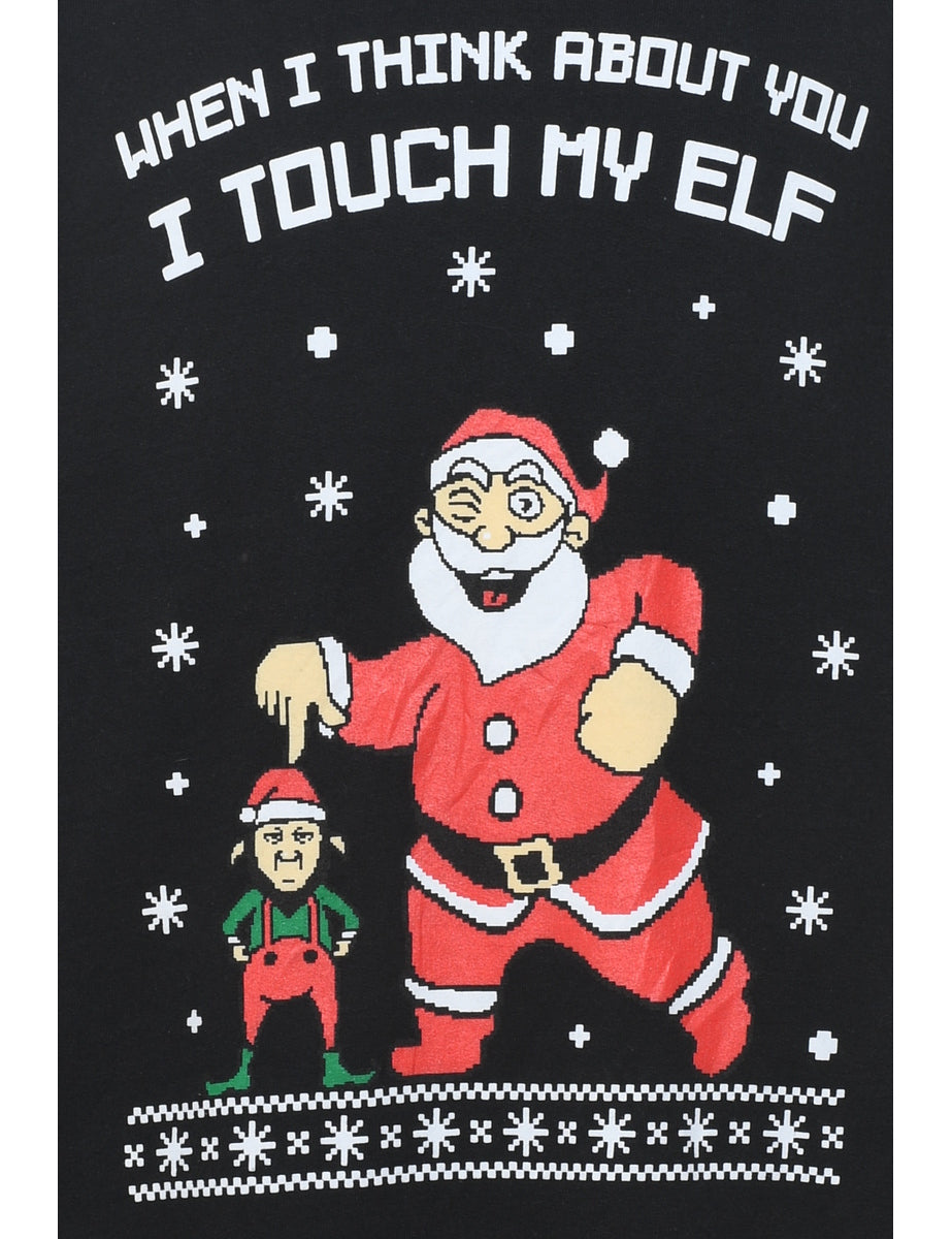 Santa Claus & Elf Design Christmas Sweatshirt - M