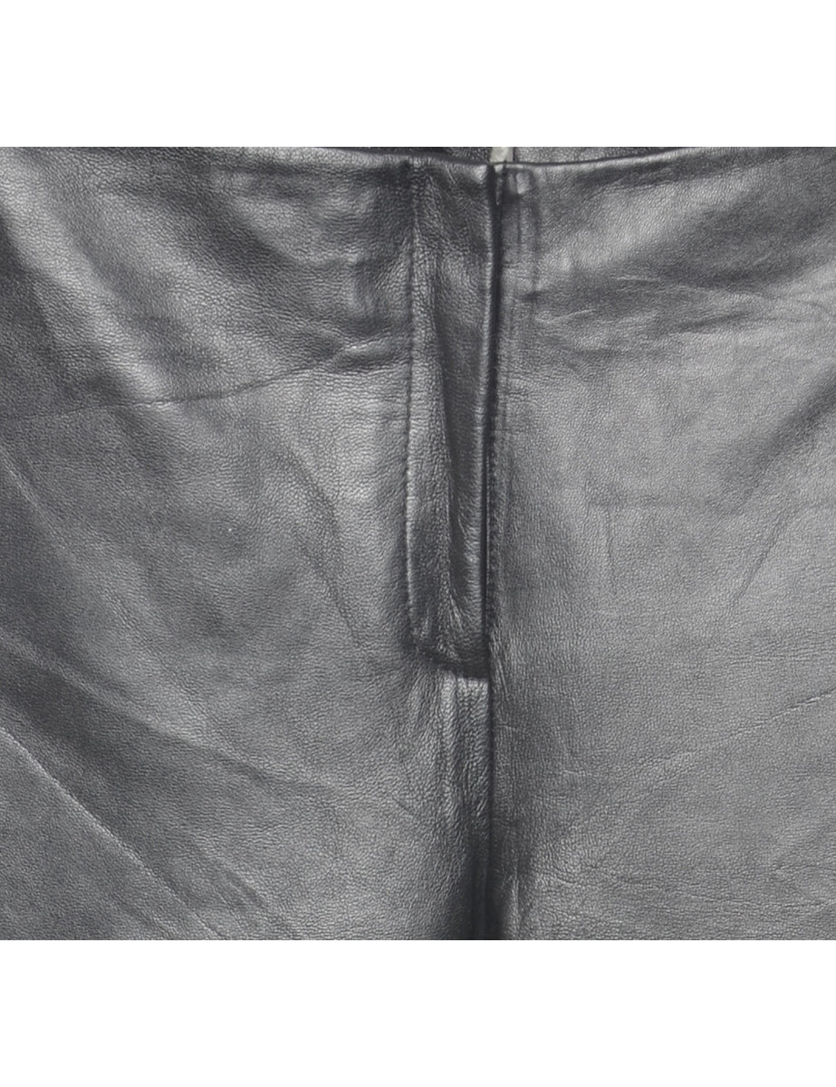 Leather Black Straight-Leg Trousers - W30 L32