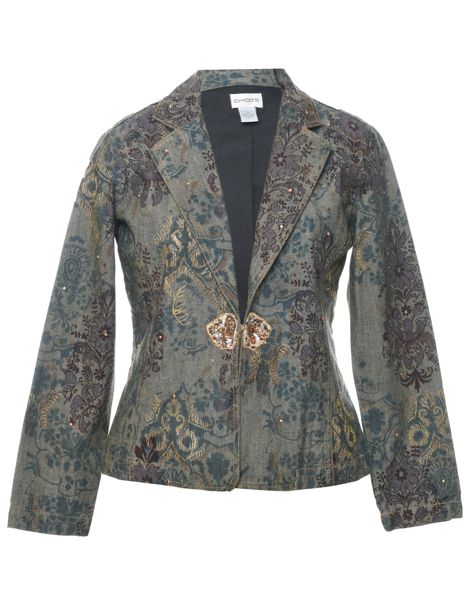Floral Pattern Denim Jacket - S