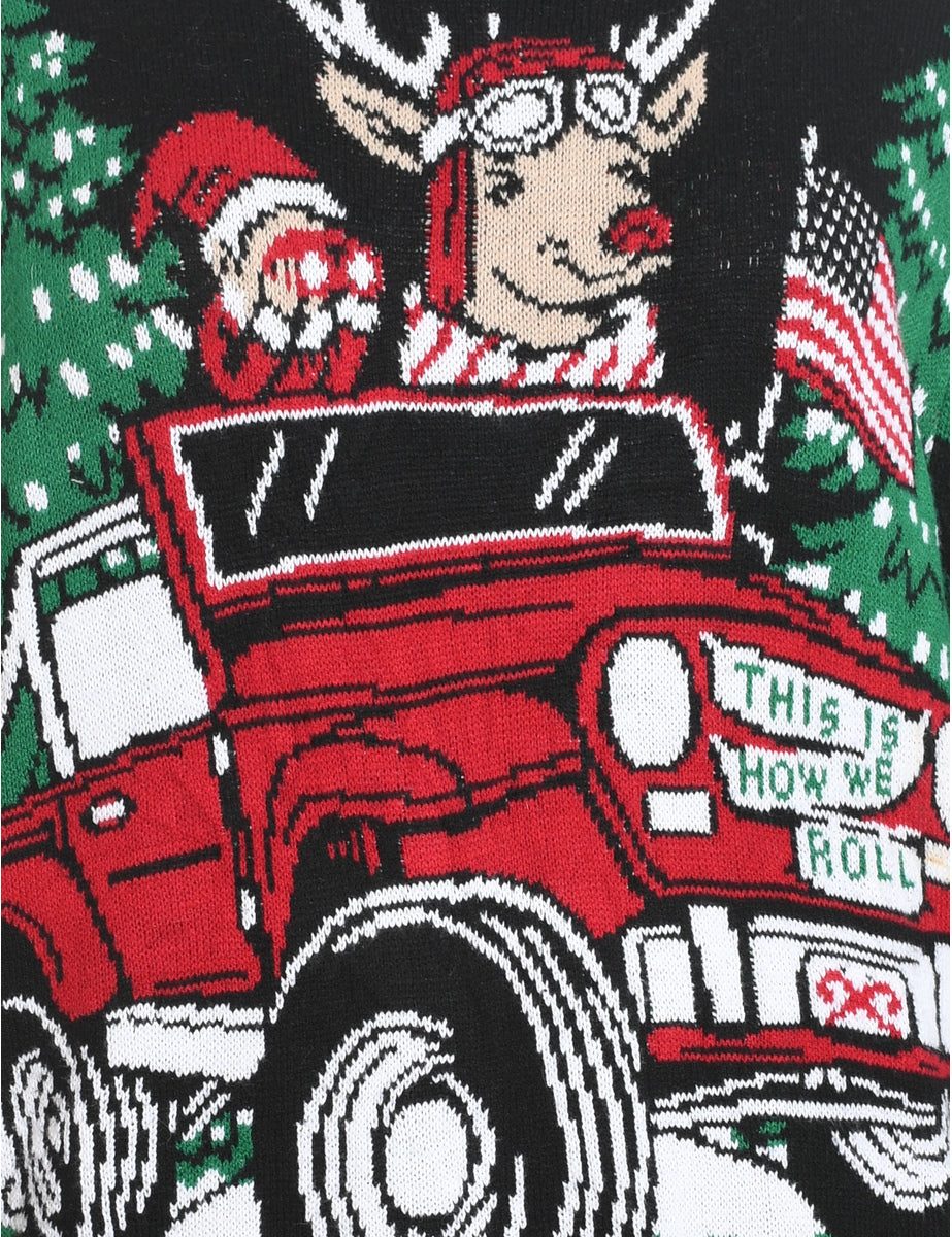 Santa Claus & Reindeer Christmas Jumper - L