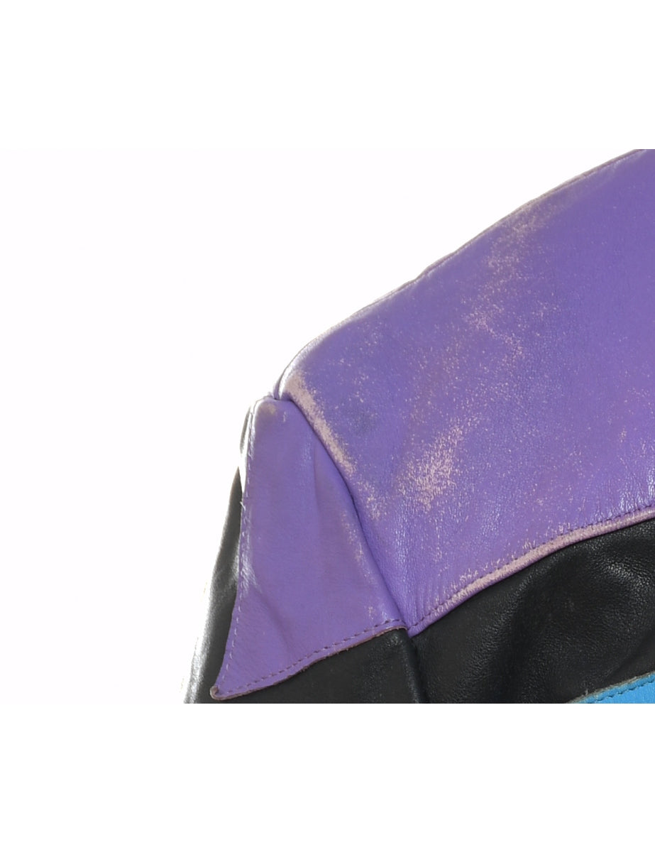 Black, Purple & Pink Polaris 1990s Leather Racing Jacket - S