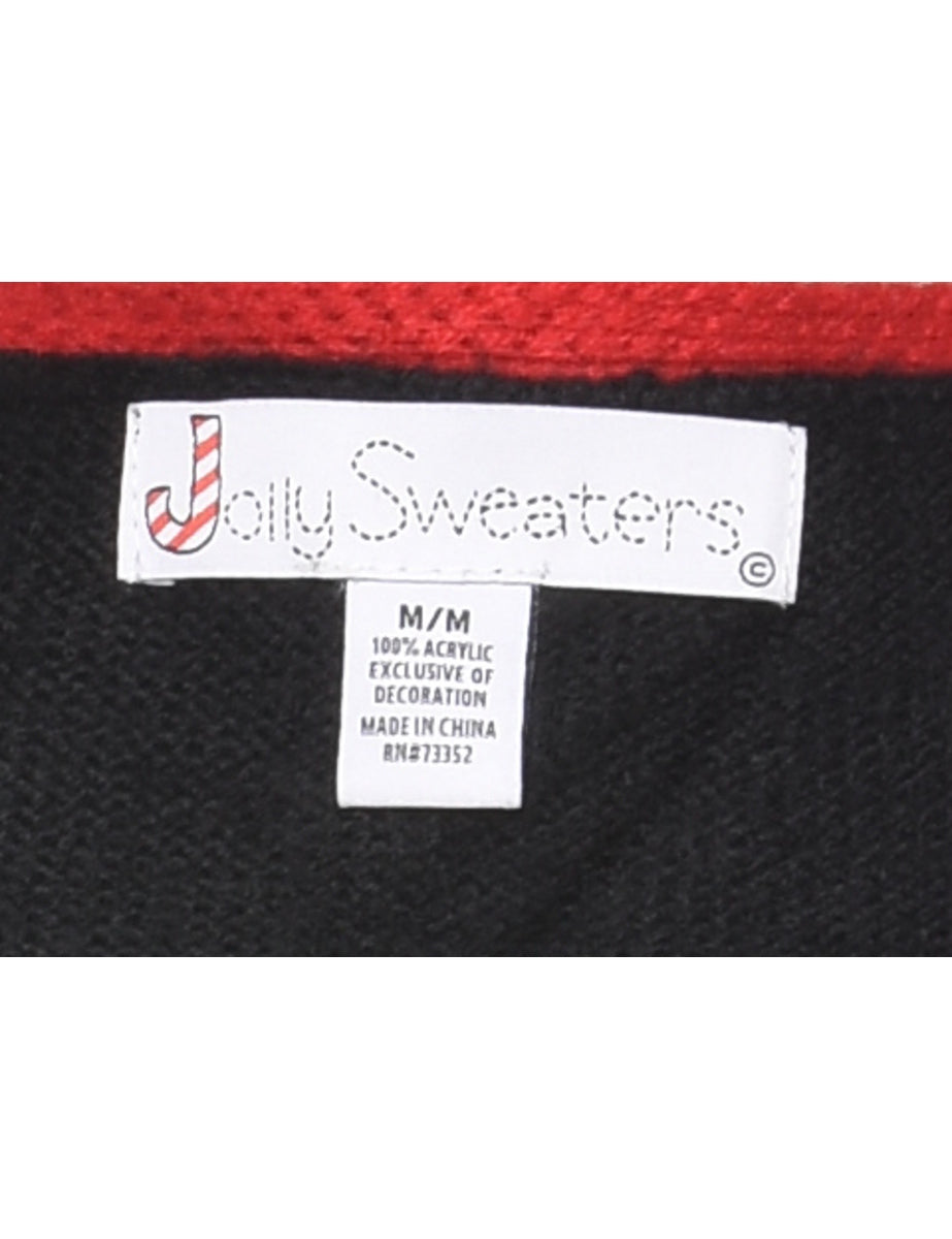 Festive Holly Design Christmas Cardigan - M