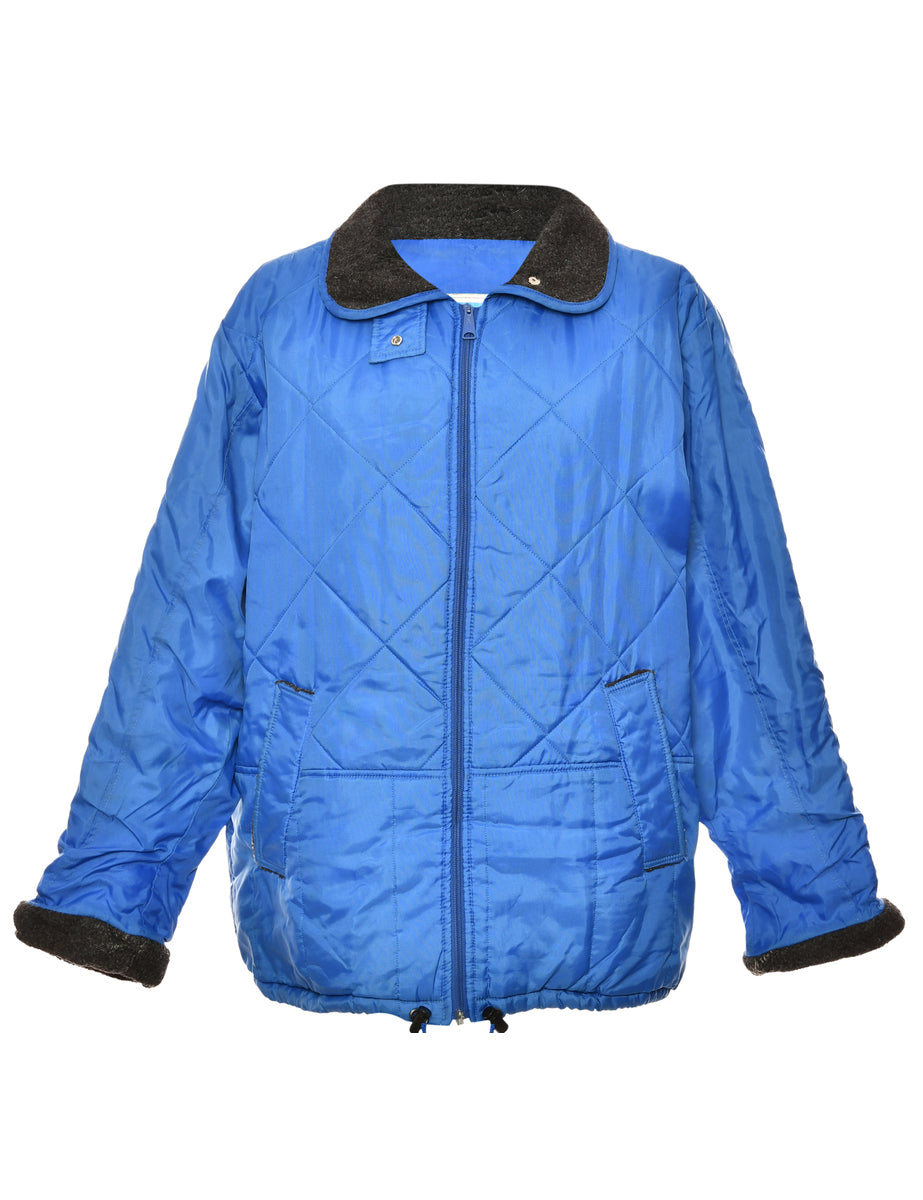 Zip Front Blue Quilted Ski Jacket - L