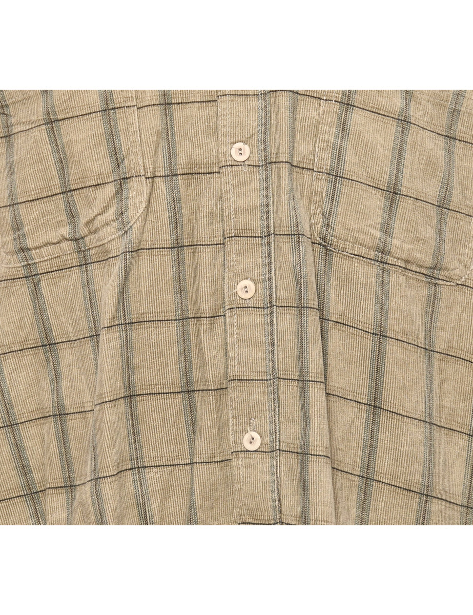Corduroy Light Blue & Light Brown Checked Shirt - L
