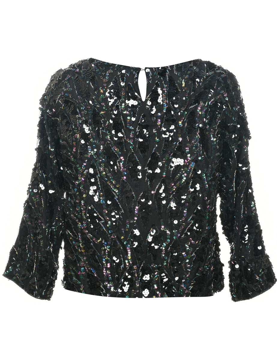 Silk Jordan Sequined Evening Top - M