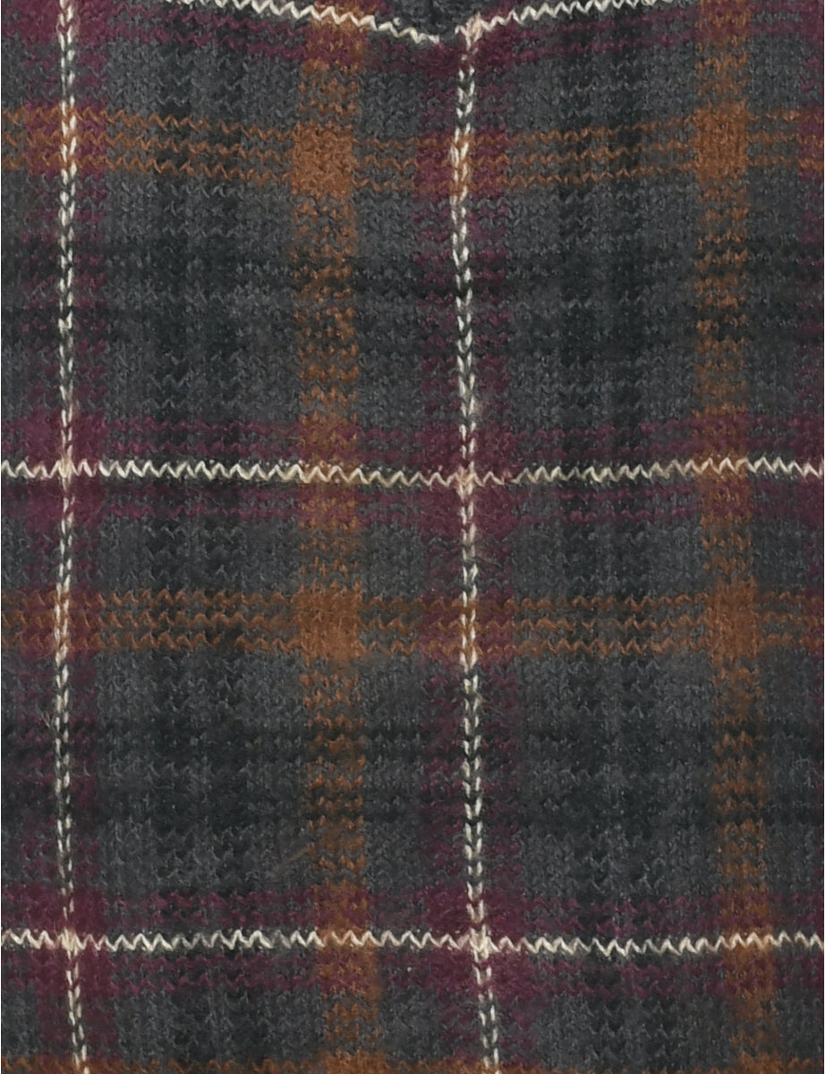 Sweater Checked Pattern Vest - M