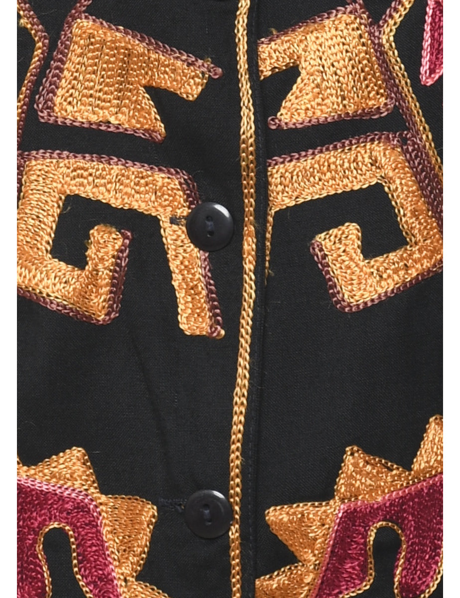 Black Embroidered Waistcoat - M