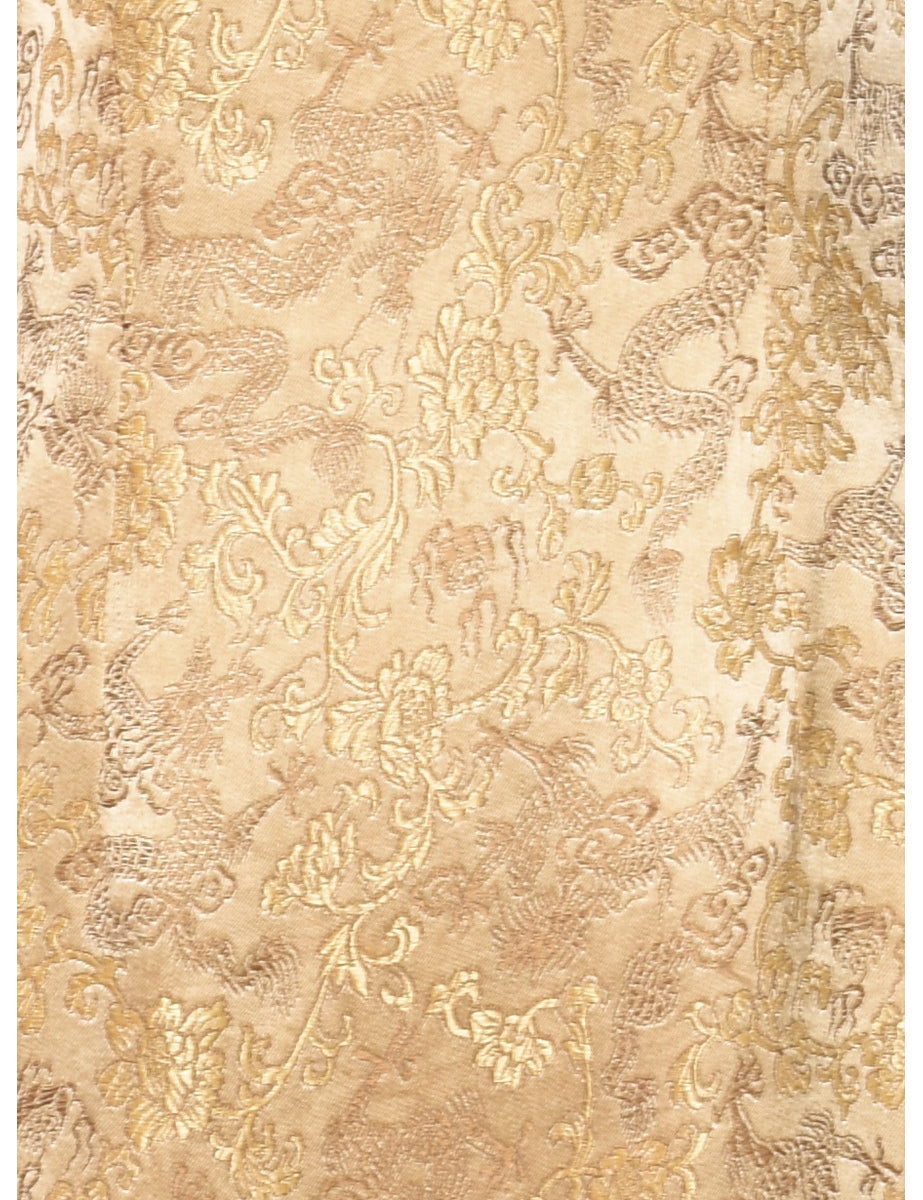 Floral Pattern Gold Traditional Evening Dress - M