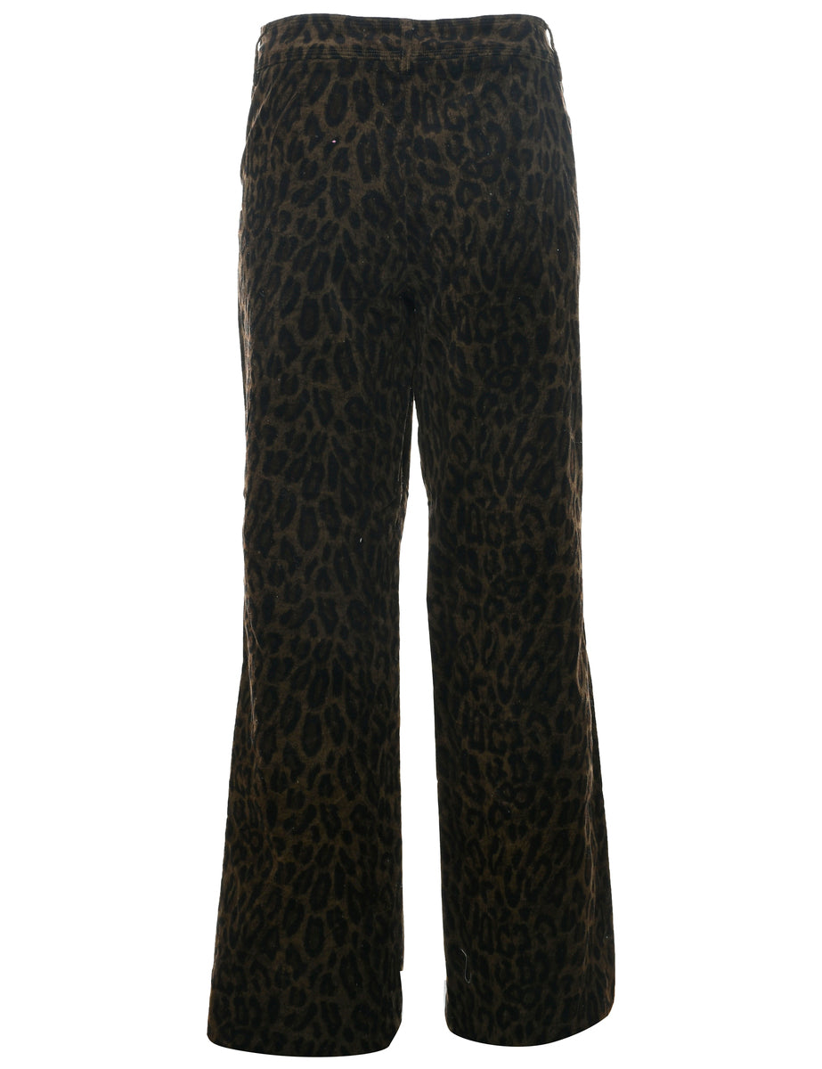 Leopard Print Velvet Trousers - W33 L32