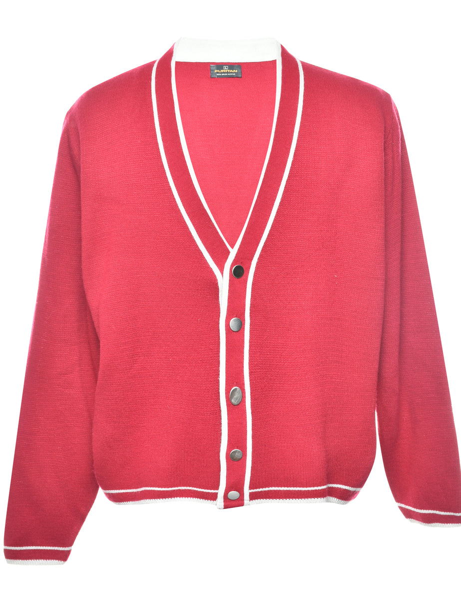Red & White Contrast Knit Vintage Cardigan - L