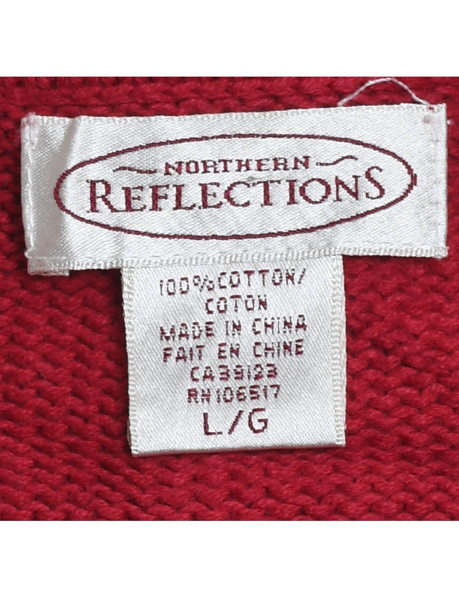 Red Embroidered Christmas Cardigan - L