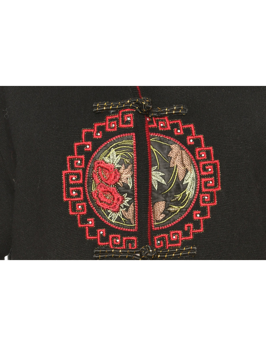 Black Embroidered Cardigan - M