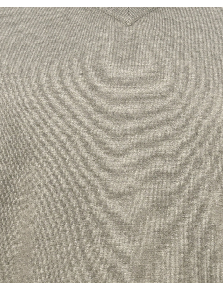 Grey Knit V-Neck Knit Jumper - S