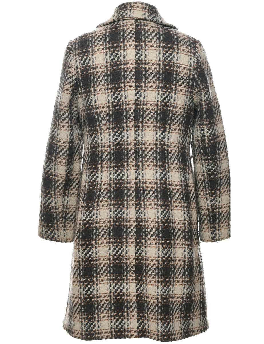 DKNY Checked Pattern Wool Coat - M