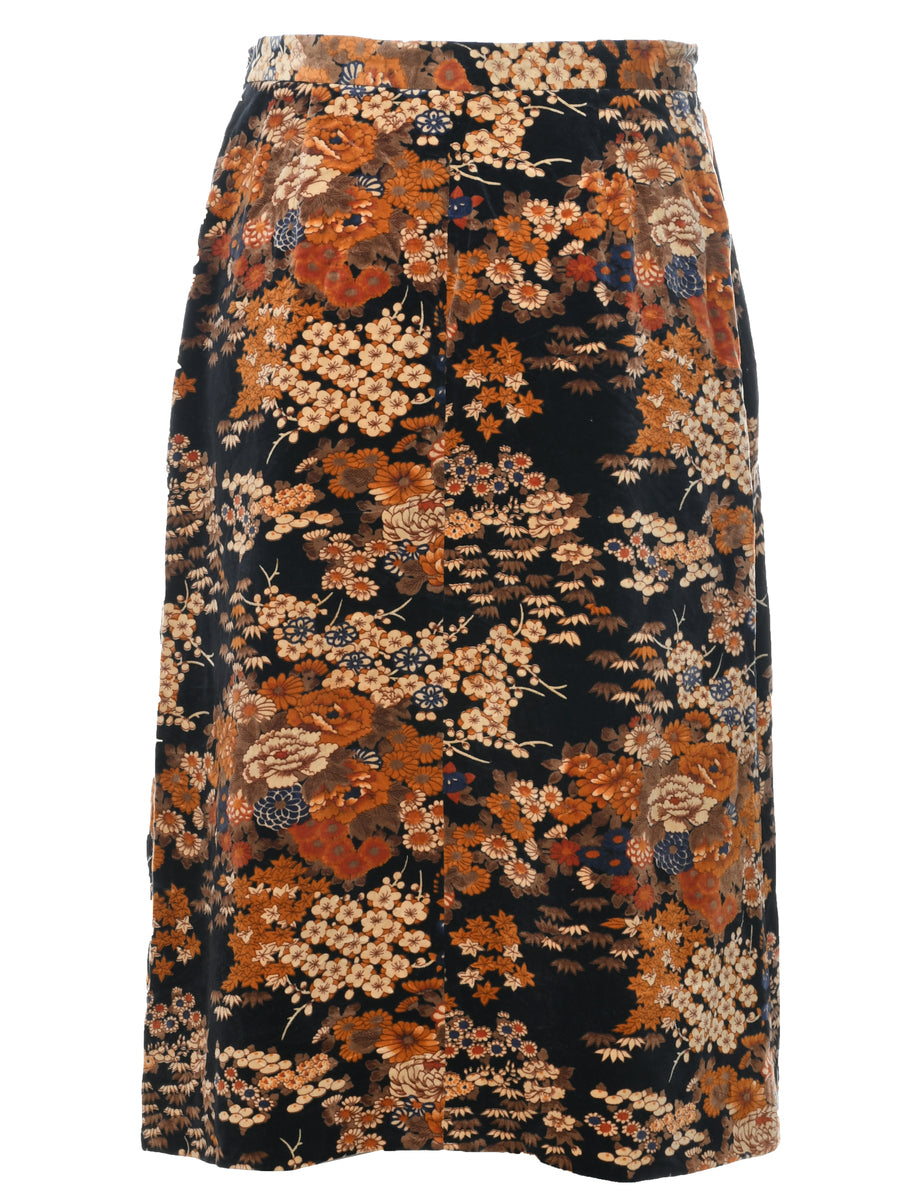 Floral Pattern Midi Skirt - M