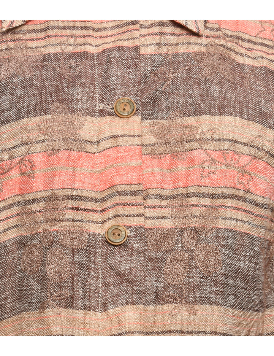 Striped Coral & Light Brown Jacket - XL