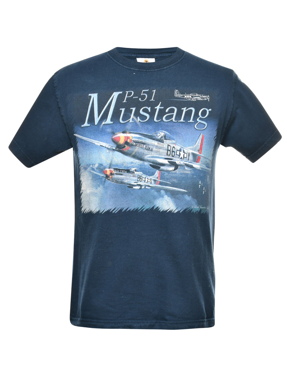 Mustang Navy Printed T-shirt - M