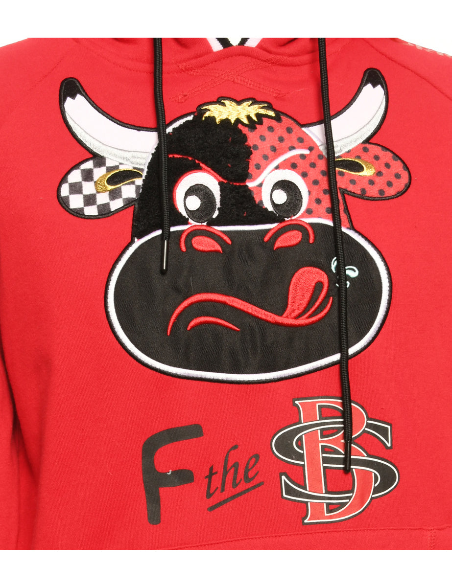 Red Embroidered Hooded Animal Sweatshirt - S